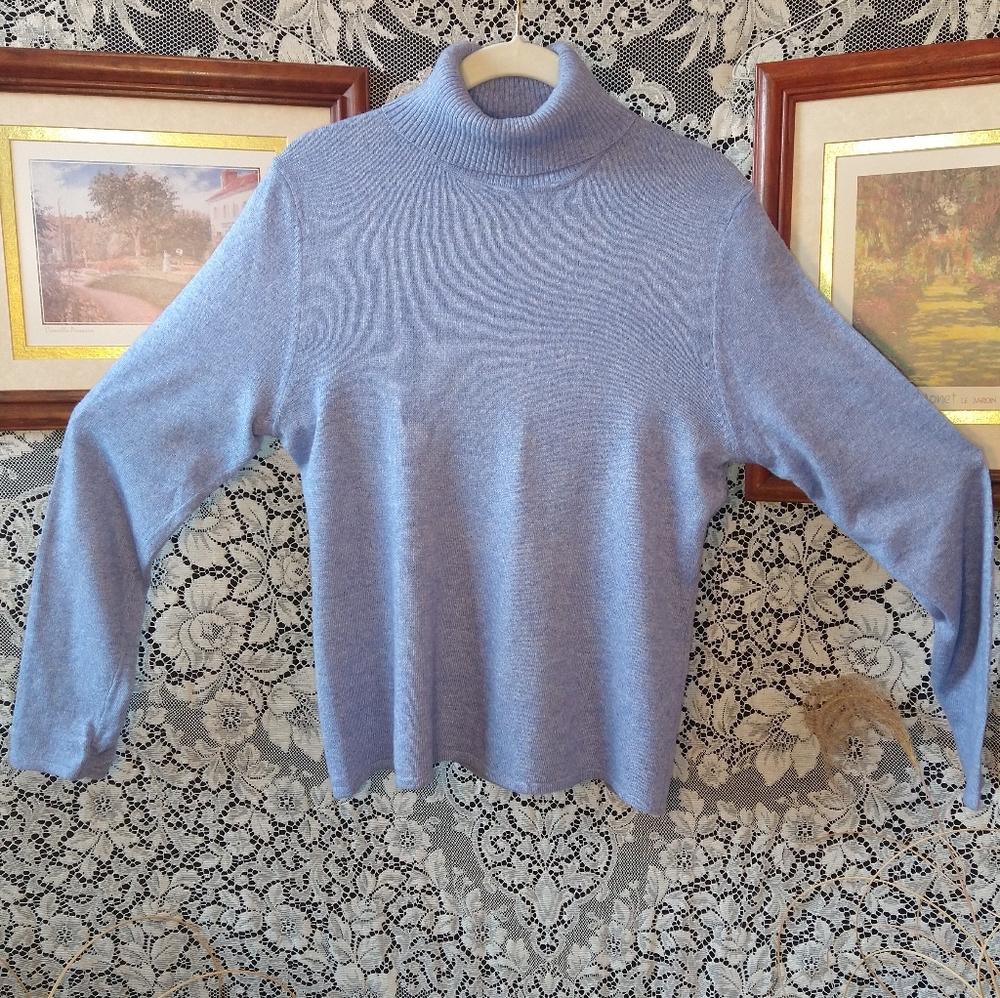 Randolph Duke blue fuzzy turtleneck top rayon nylon cotton angora cashmere blend